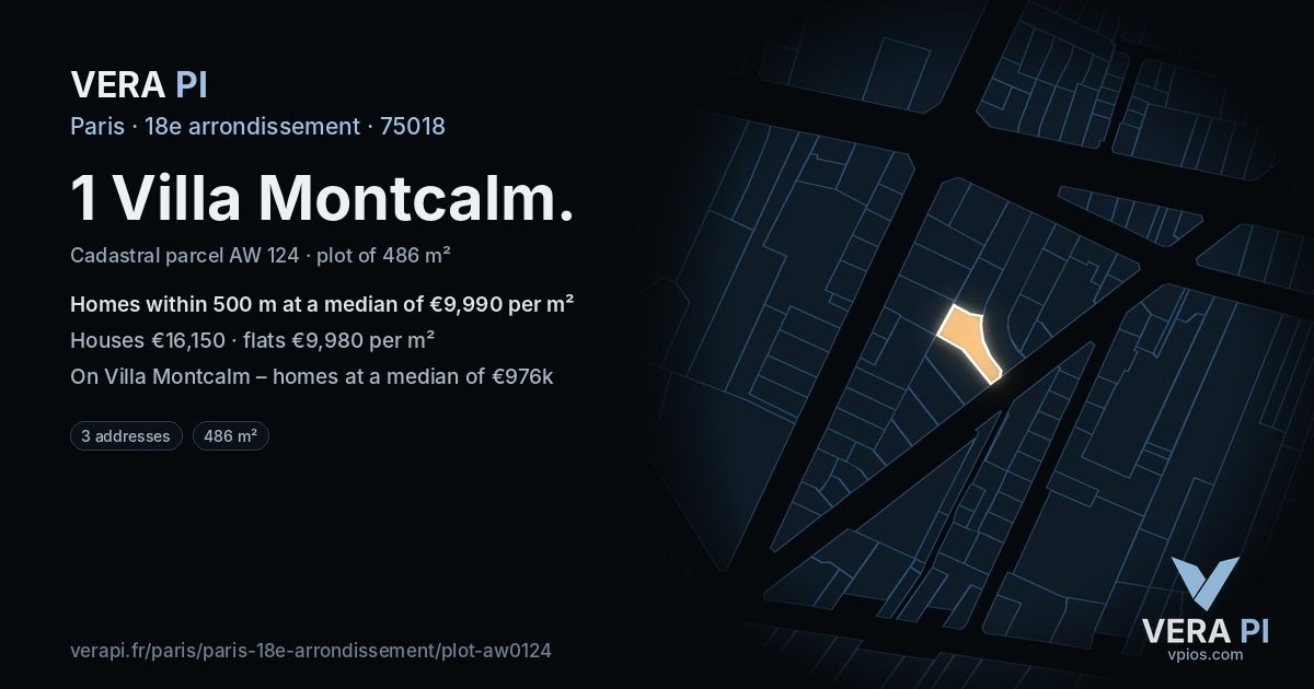1 Villa Montcalm, 18e arrondissement at night – the plot lit, the parcels around coloured by the prices near them