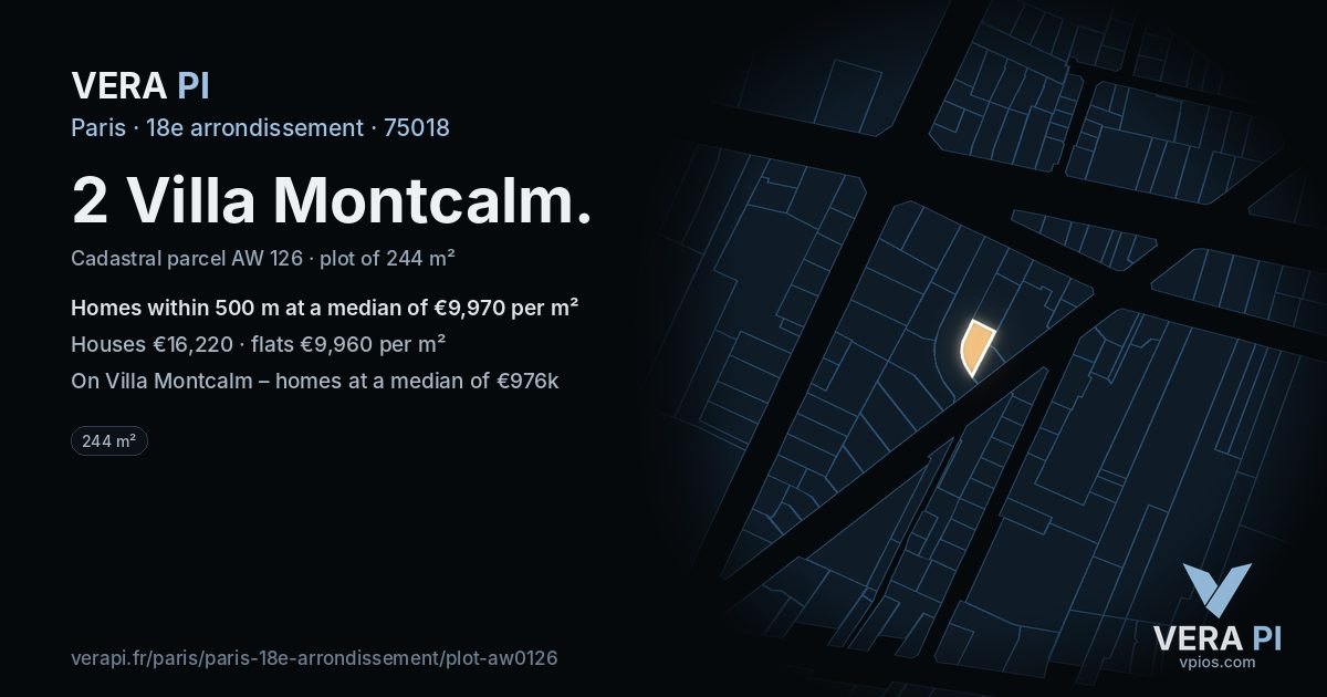 2 Villa Montcalm, 18e arrondissement at night – the plot lit, the parcels around coloured by the prices near them