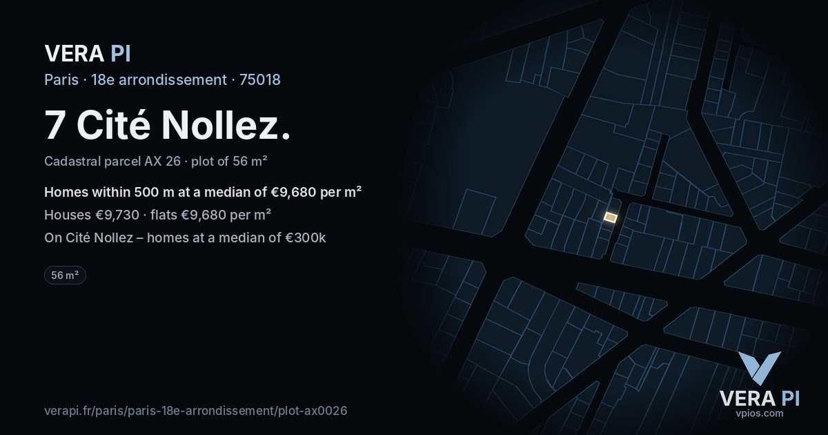7 Cité Nollez, 18e arrondissement at night – the plot lit, the parcels around coloured by the prices near them