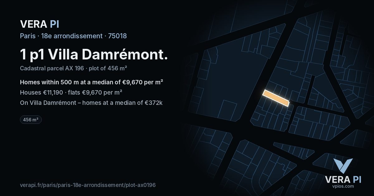 1 p1 Villa Damrémont, 18e arrondissement at night – the plot lit, the parcels around coloured by the prices near them