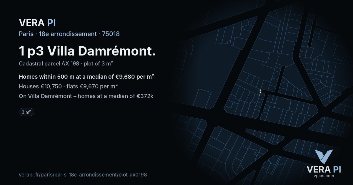 1 p3 Villa Damrémont, 18e arrondissement at night – the plot lit, the parcels around coloured by the prices near them