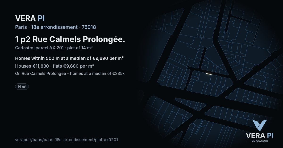 1 p2 Rue Calmels Prolongée, 18e arrondissement at night – the plot lit, the parcels around coloured by the prices near them