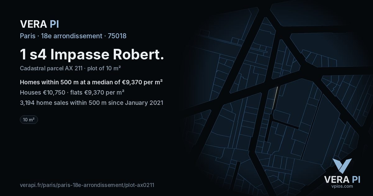 1 s4 Impasse Robert, 18e arrondissement at night – the plot lit, the parcels around coloured by the prices near them