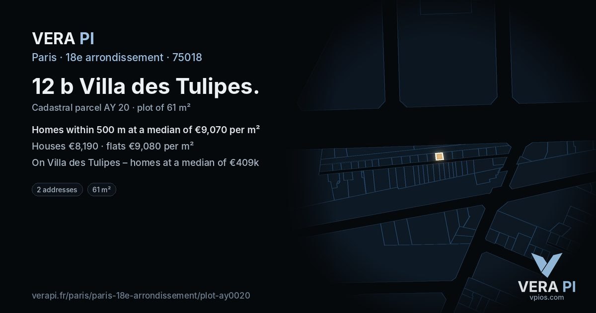12 b Villa des Tulipes, 18e arrondissement at night – the plot lit, the parcels around coloured by the prices near them