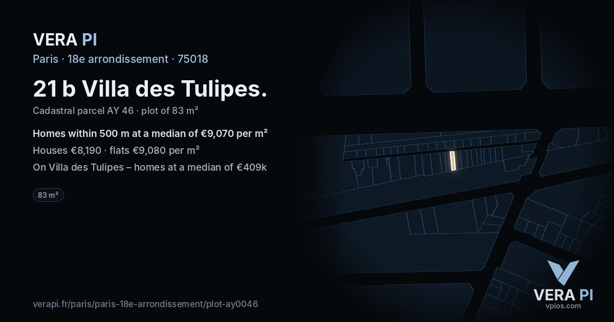 21 b Villa des Tulipes, 18e arrondissement at night – the plot lit, the parcels around coloured by the prices near them