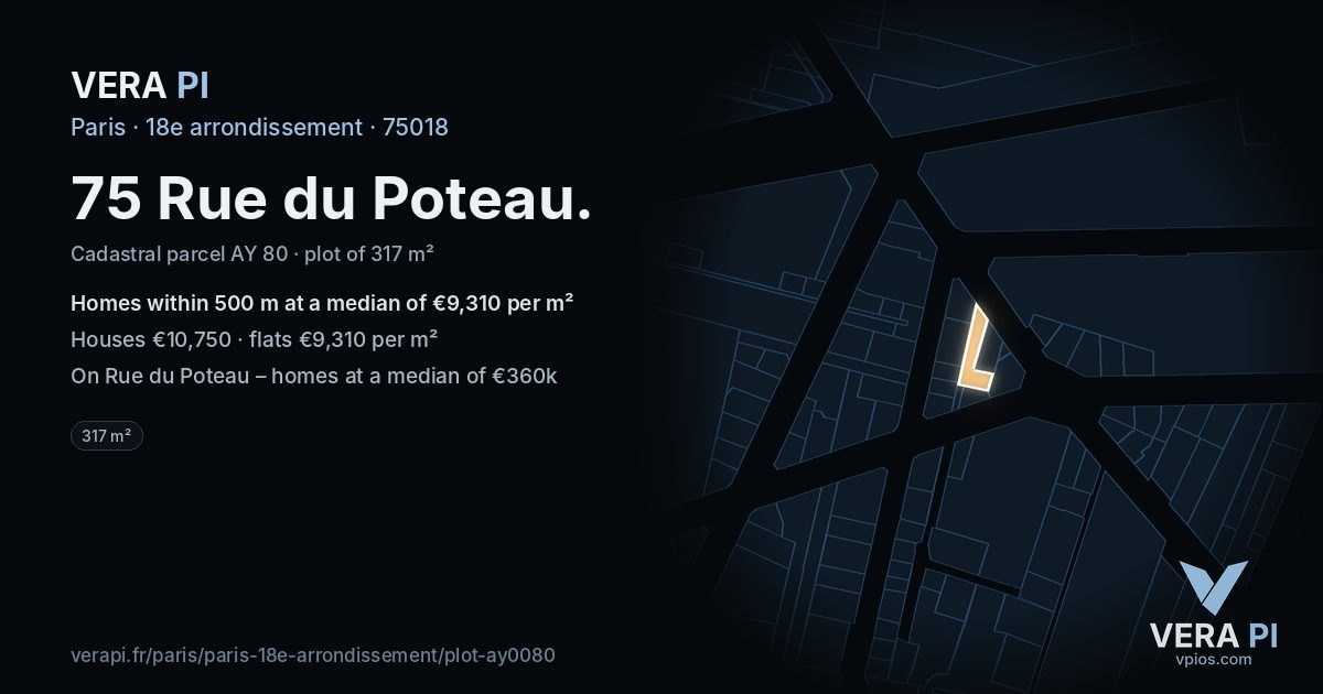 75 Rue du Poteau, 18e arrondissement at night – the plot lit, the parcels around coloured by the prices near them
