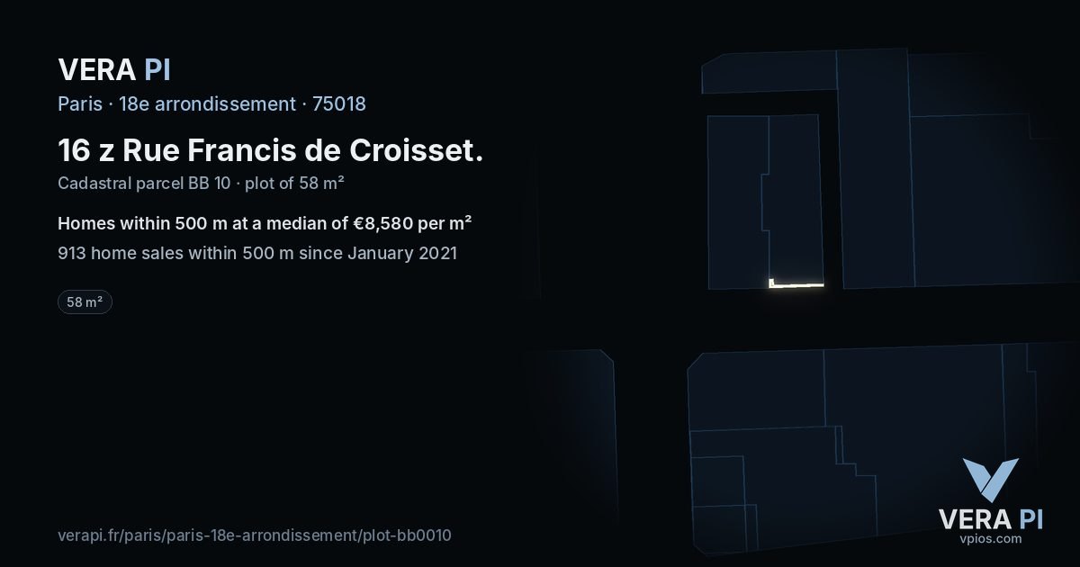 16 z Rue Francis de Croisset, 18e arrondissement at night – the plot lit, the parcels around coloured by the prices near them