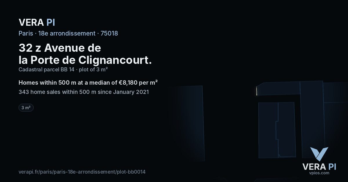32 z Avenue de la Porte de Clignancourt, 18e arrondissement at night – the plot lit, the parcels around coloured by the prices near them