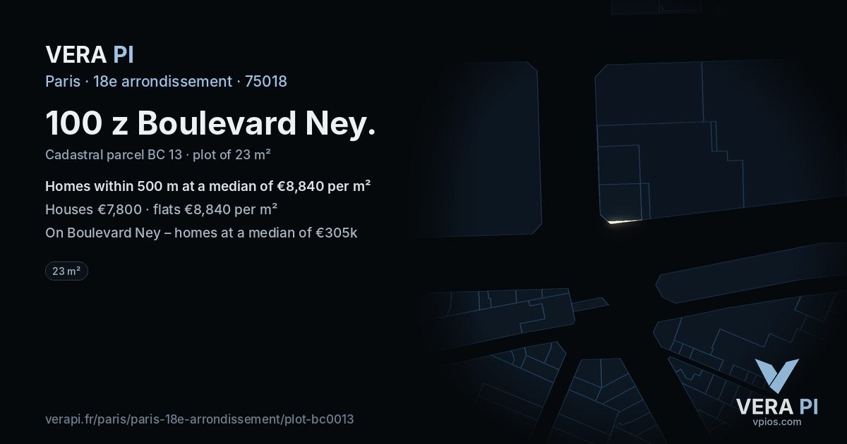 100 z Boulevard Ney, 18e arrondissement at night – the plot lit, the parcels around coloured by the prices near them