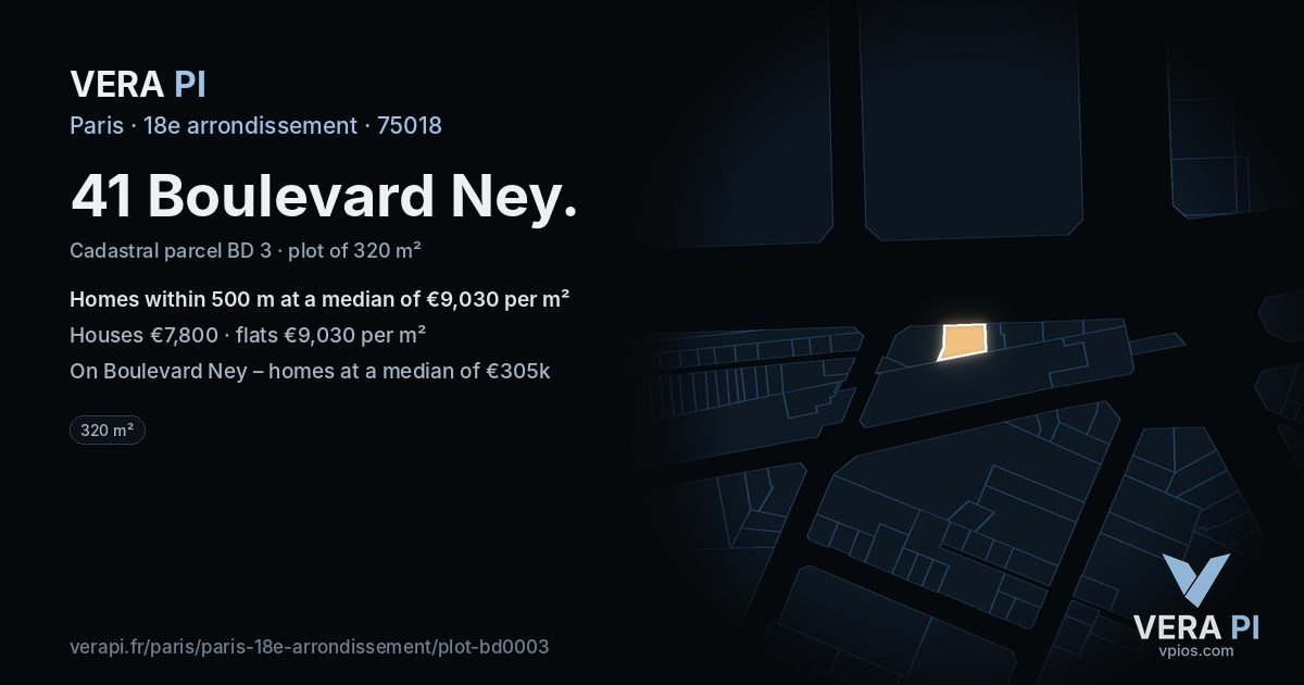 41 Boulevard Ney, 18e arrondissement at night – the plot lit, the parcels around coloured by the prices near them