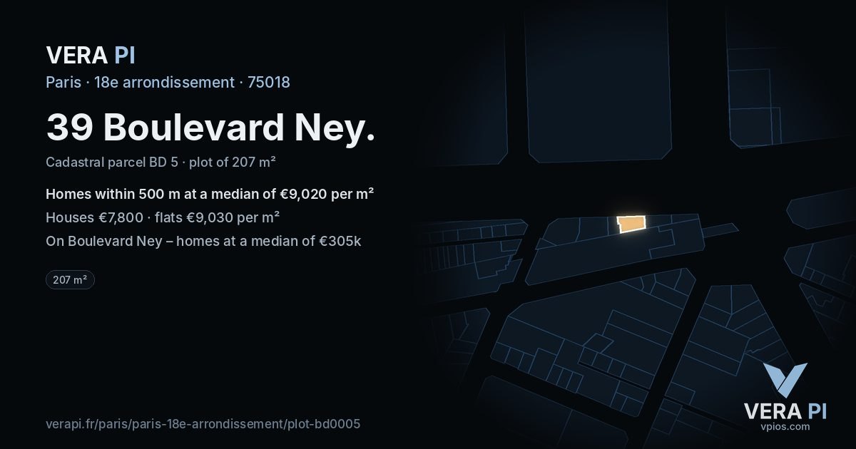 39 Boulevard Ney, 18e arrondissement at night – the plot lit, the parcels around coloured by the prices near them