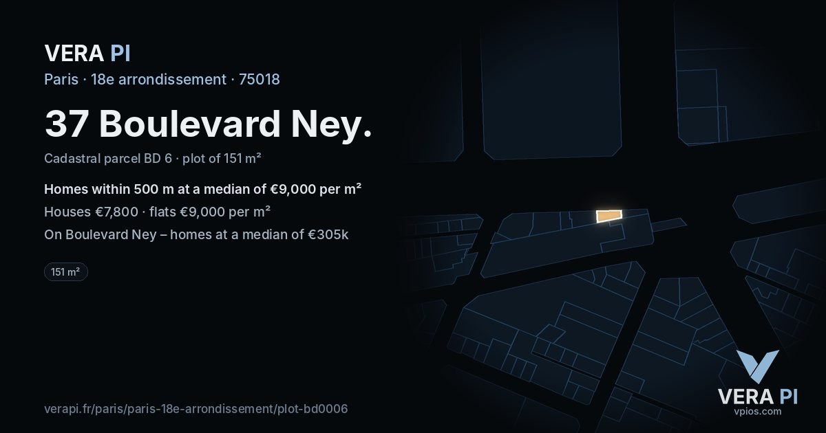 37 Boulevard Ney, 18e arrondissement at night – the plot lit, the parcels around coloured by the prices near them