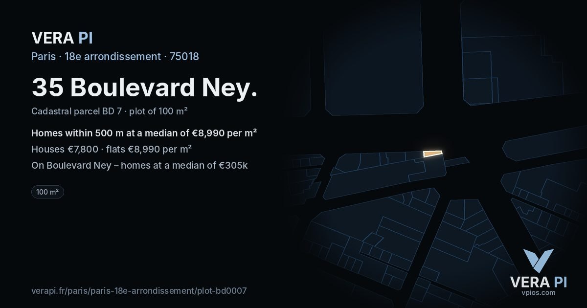 35 Boulevard Ney, 18e arrondissement at night – the plot lit, the parcels around coloured by the prices near them
