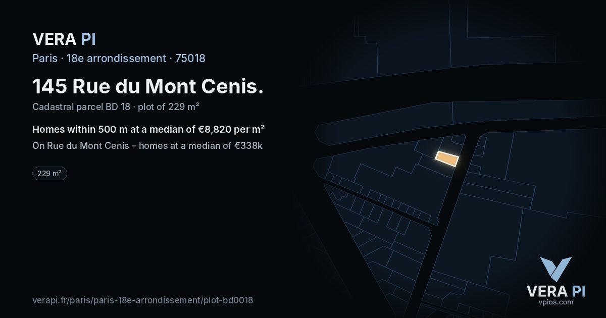 145 Rue du Mont Cenis, 18e arrondissement at night – the plot lit, the parcels around coloured by the prices near them