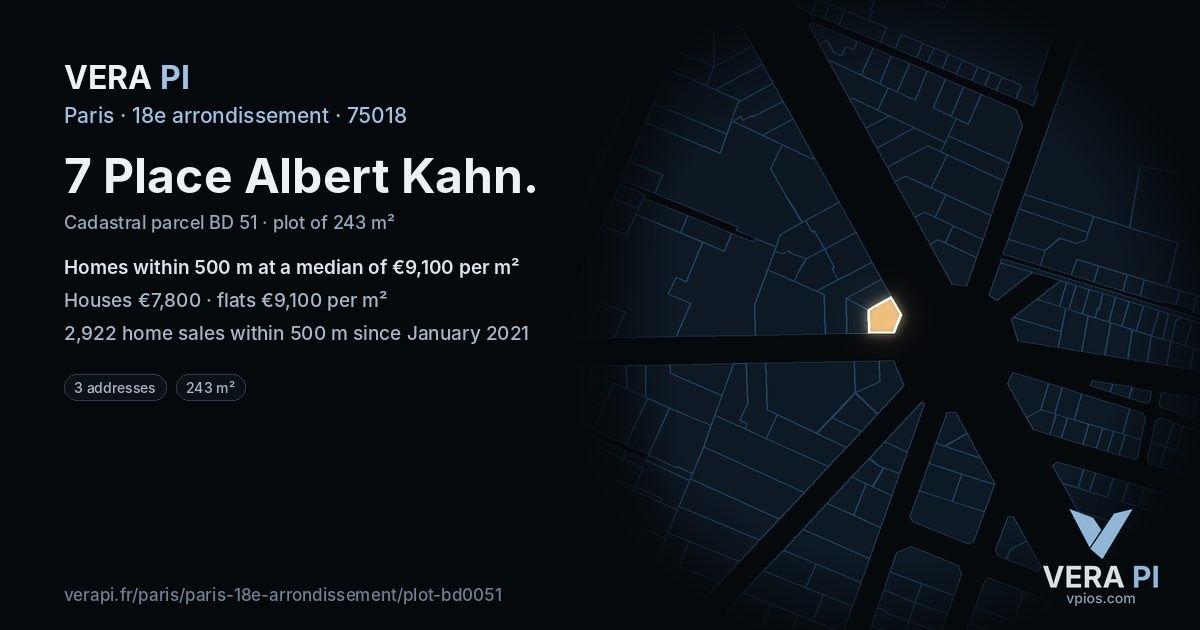 7 Place Albert Kahn, 18e arrondissement at night – the plot lit, the parcels around coloured by the prices near them