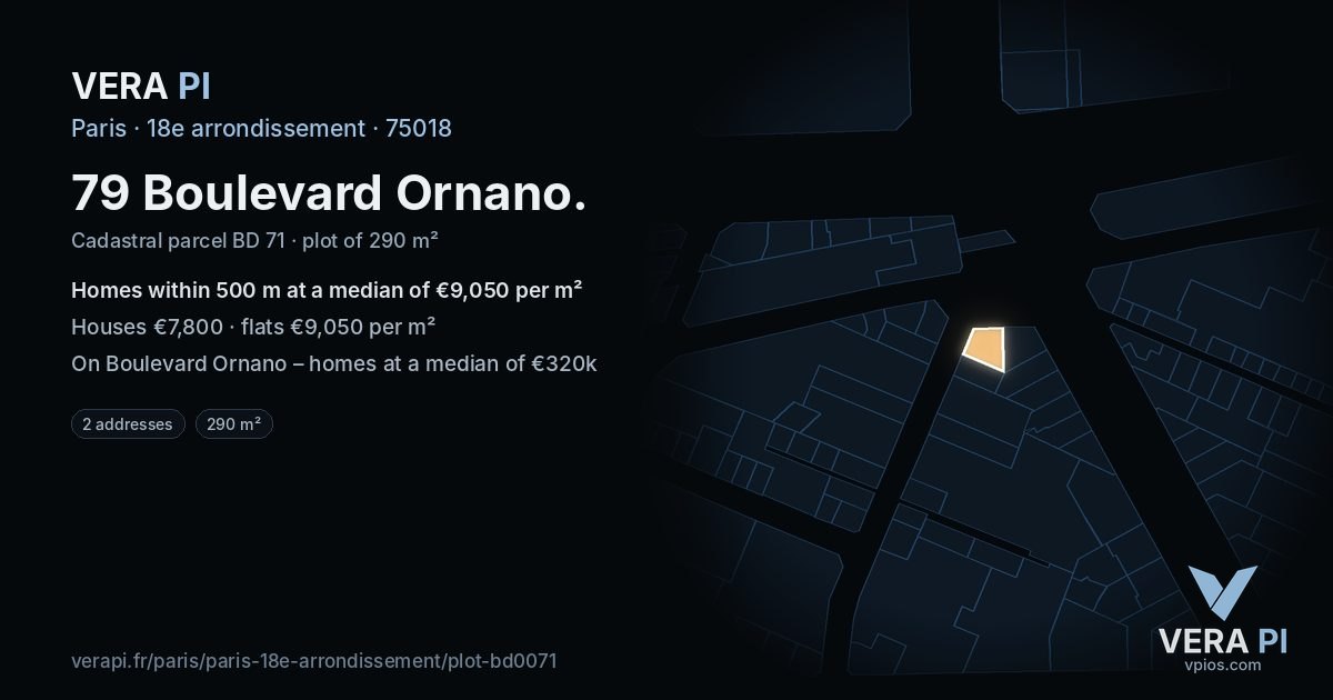 79 Boulevard Ornano, 18e arrondissement at night – the plot lit, the parcels around coloured by the prices near them