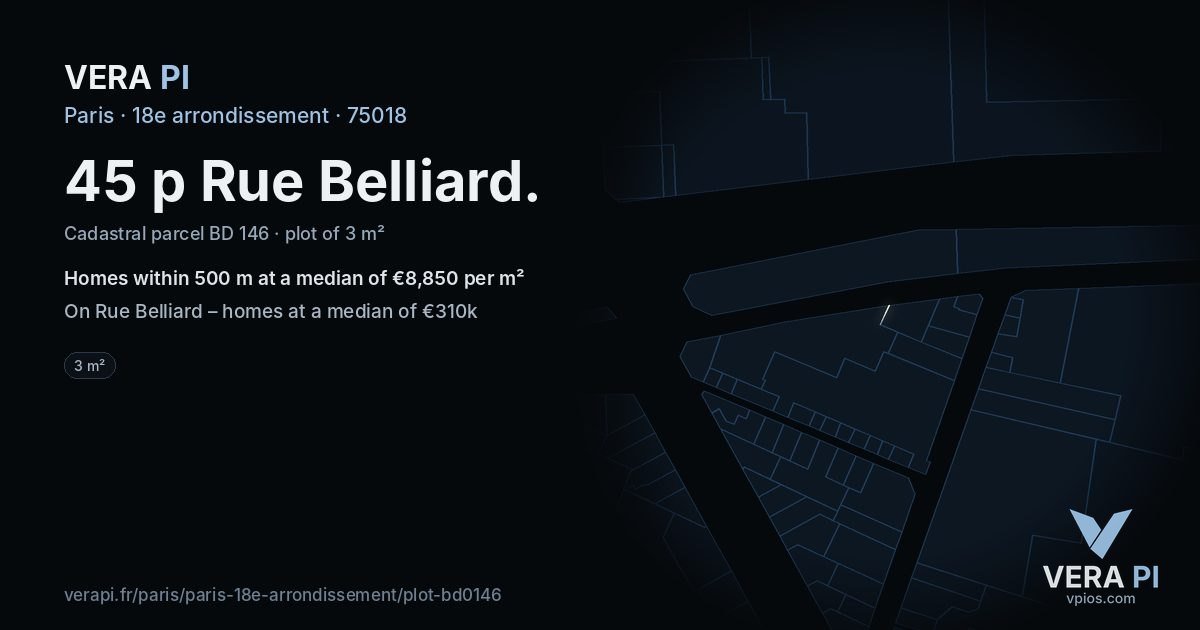 45 p Rue Belliard, 18e arrondissement at night – the plot lit, the parcels around coloured by the prices near them