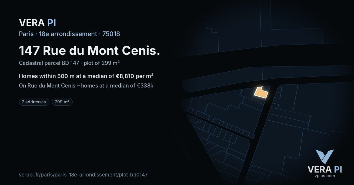 147 Rue du Mont Cenis, 18e arrondissement at night – the plot lit, the parcels around coloured by the prices near them