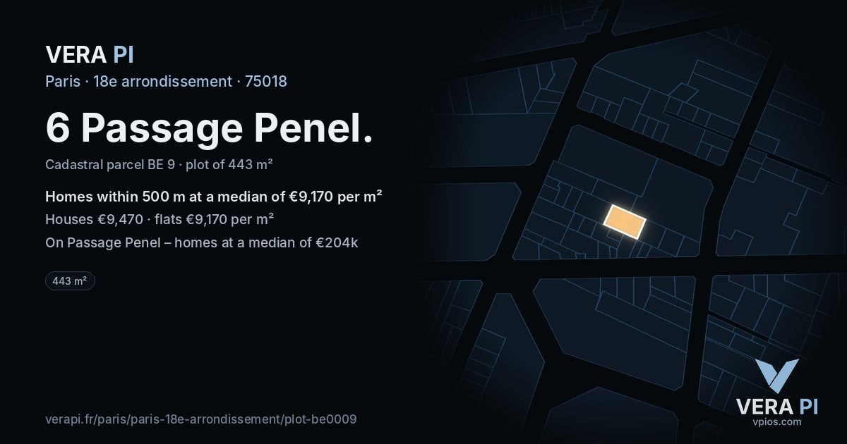 6 Passage Penel, 18e arrondissement at night – the plot lit, the parcels around coloured by the prices near them