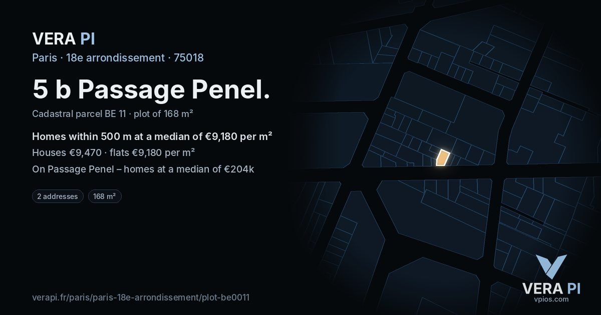 5 b Passage Penel, 18e arrondissement at night – the plot lit, the parcels around coloured by the prices near them