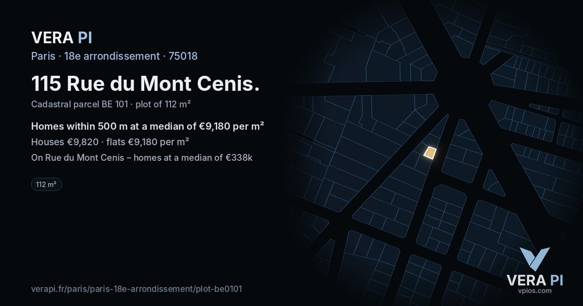 115 Rue du Mont Cenis, 18e arrondissement at night – the plot lit, the parcels around coloured by the prices near them