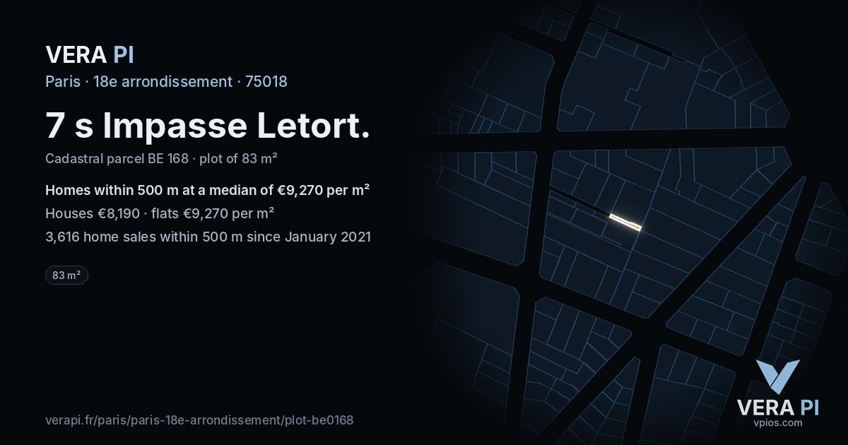 7 s Impasse Letort, 18e arrondissement at night – the plot lit, the parcels around coloured by the prices near them