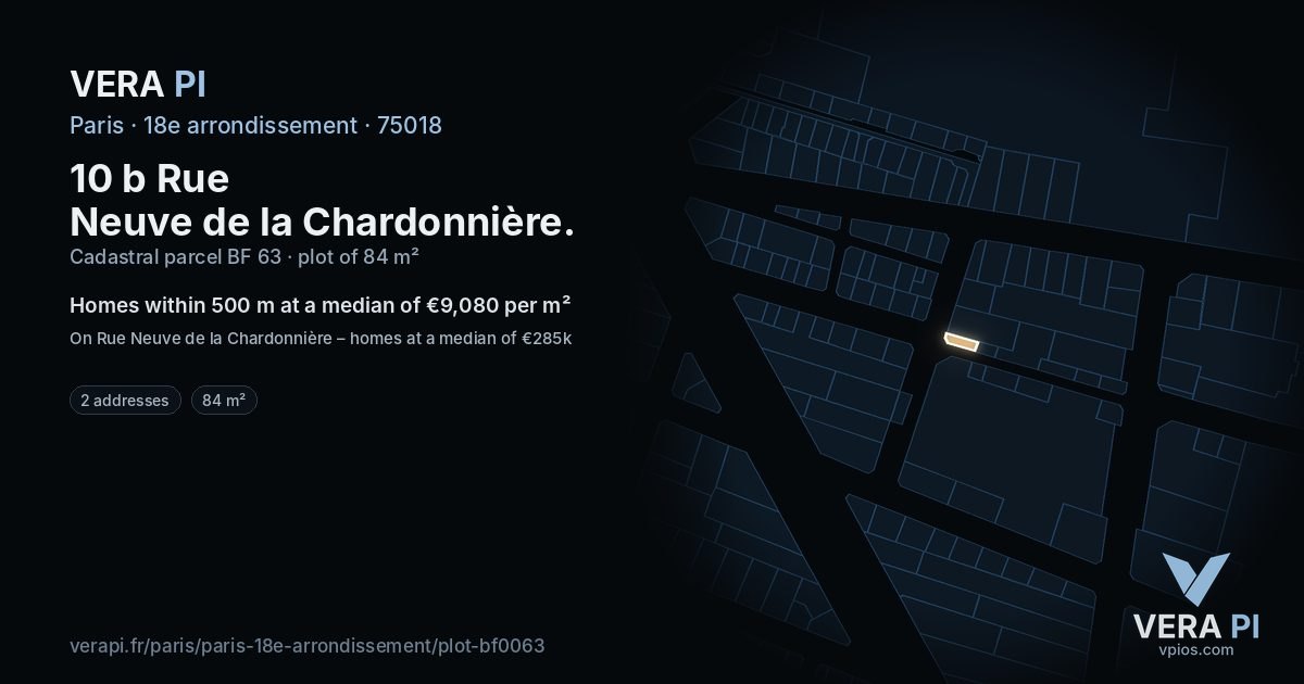 10 b Rue Neuve de la Chardonnière, 18e arrondissement at night – the plot lit, the parcels around coloured by the prices near them