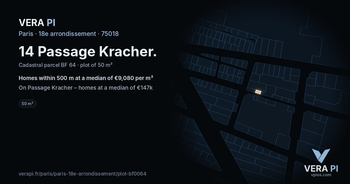 14 Passage Kracher, 18e arrondissement at night – the plot lit, the parcels around coloured by the prices near them