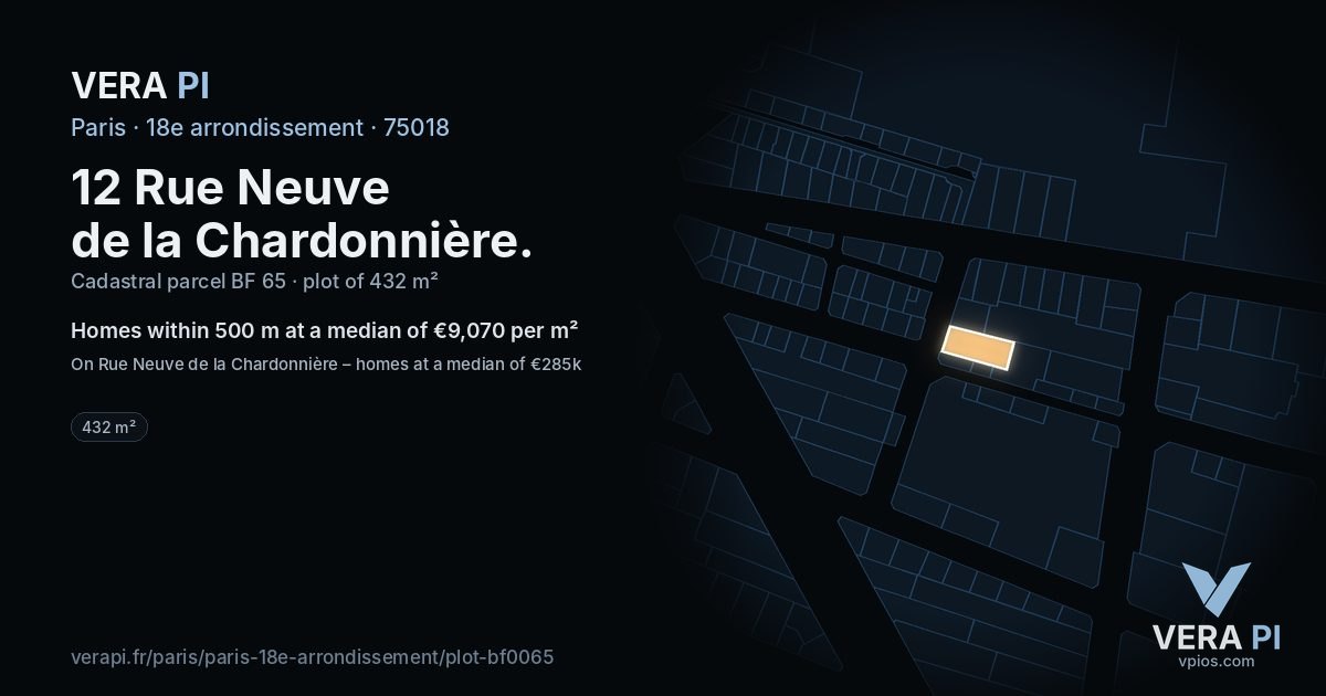 12 Rue Neuve de la Chardonnière, 18e arrondissement at night – the plot lit, the parcels around coloured by the prices near them