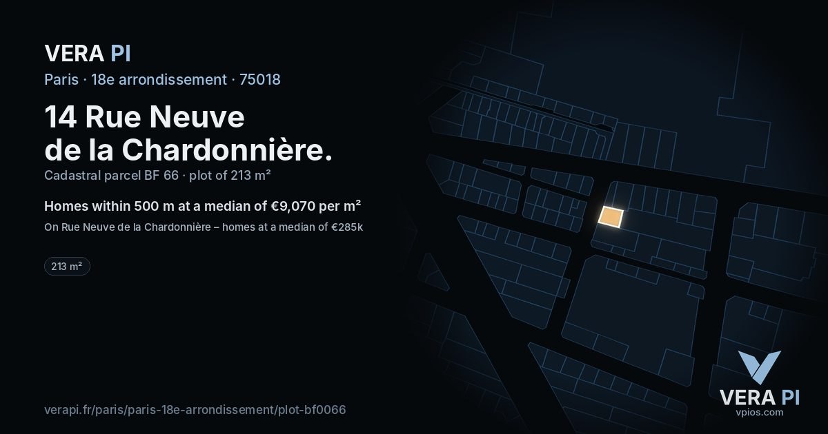 14 Rue Neuve de la Chardonnière, 18e arrondissement at night – the plot lit, the parcels around coloured by the prices near them