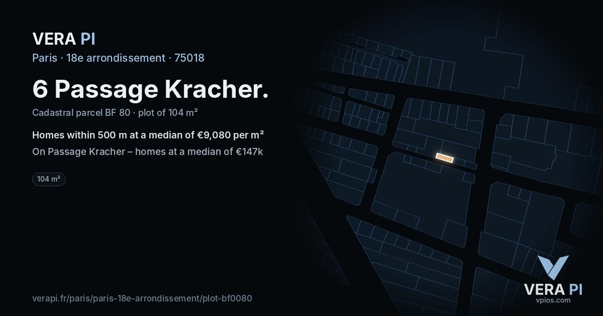 6 Passage Kracher, 18e arrondissement at night – the plot lit, the parcels around coloured by the prices near them