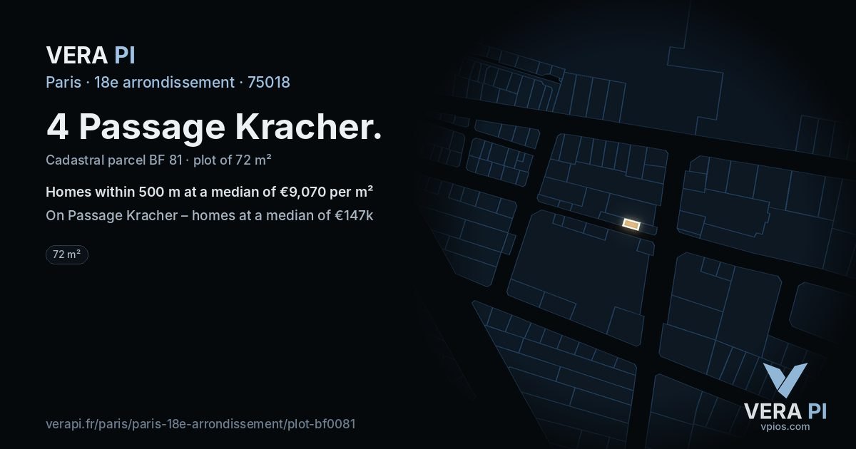 4 Passage Kracher, 18e arrondissement at night – the plot lit, the parcels around coloured by the prices near them