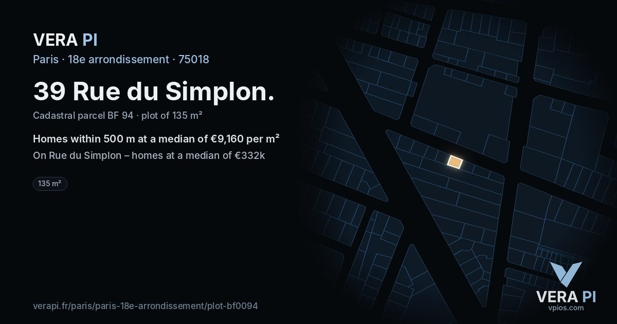 39 Rue du Simplon, 18e arrondissement at night – the plot lit, the parcels around coloured by the prices near them