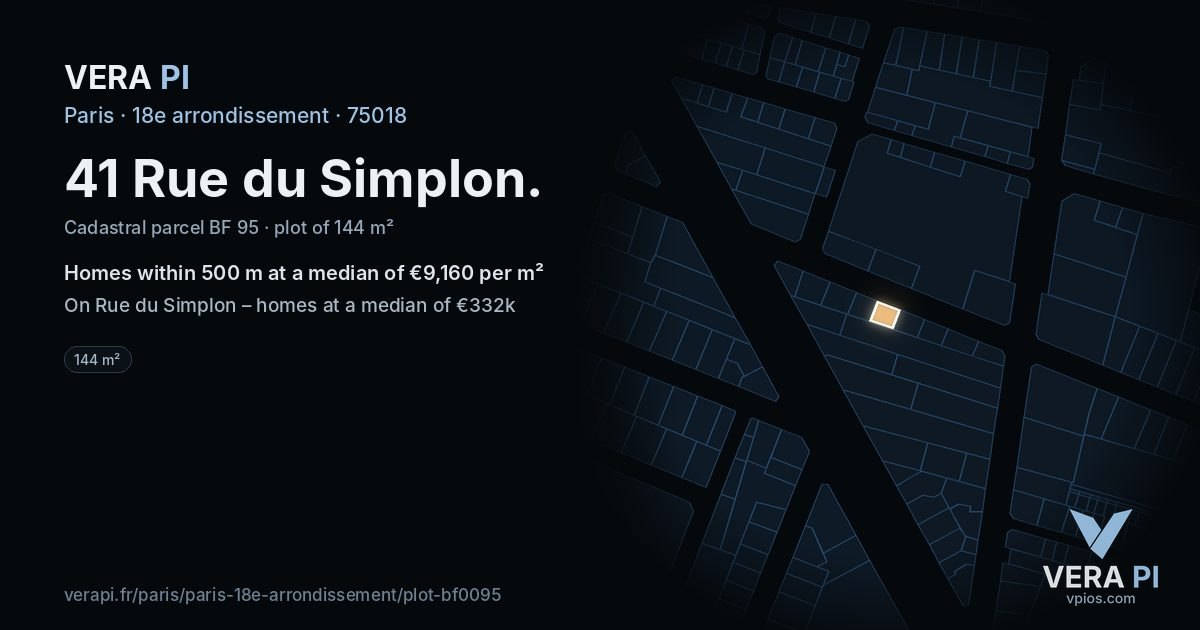 41 Rue du Simplon, 18e arrondissement at night – the plot lit, the parcels around coloured by the prices near them