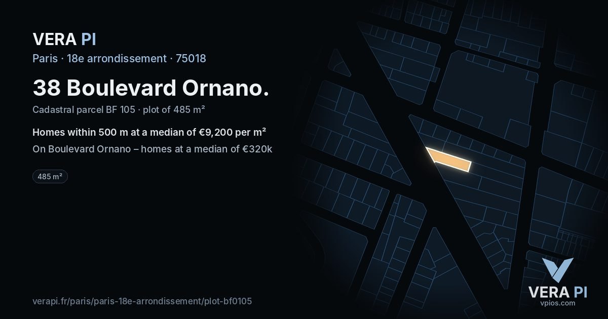38 Boulevard Ornano, 18e arrondissement at night – the plot lit, the parcels around coloured by the prices near them
