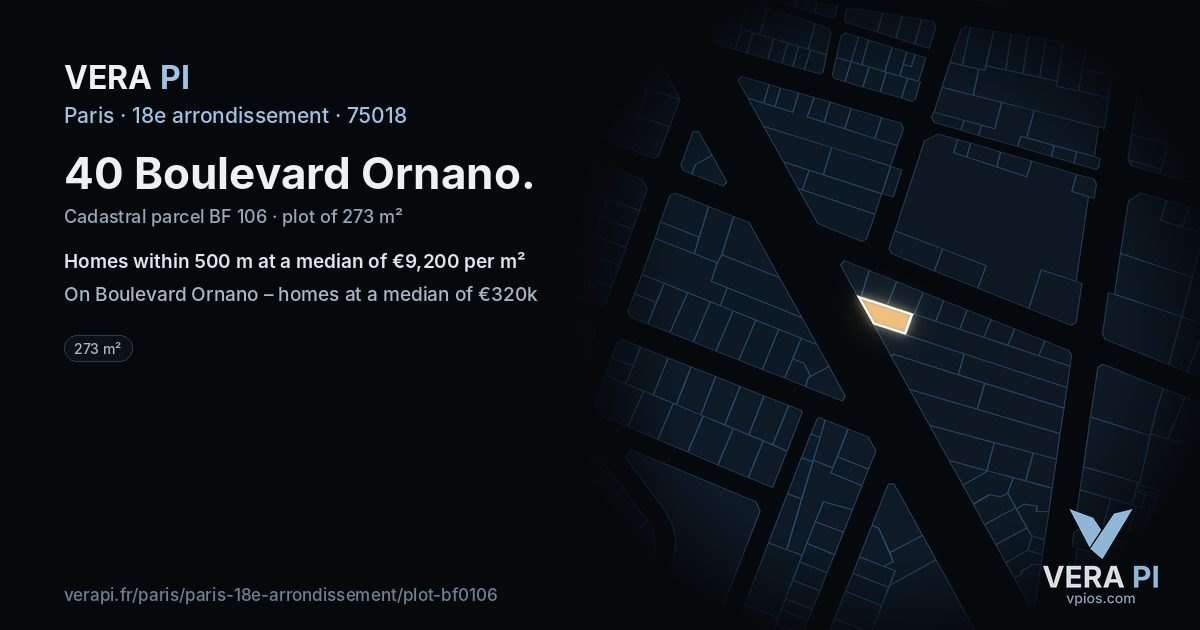 40 Boulevard Ornano, 18e arrondissement at night – the plot lit, the parcels around coloured by the prices near them