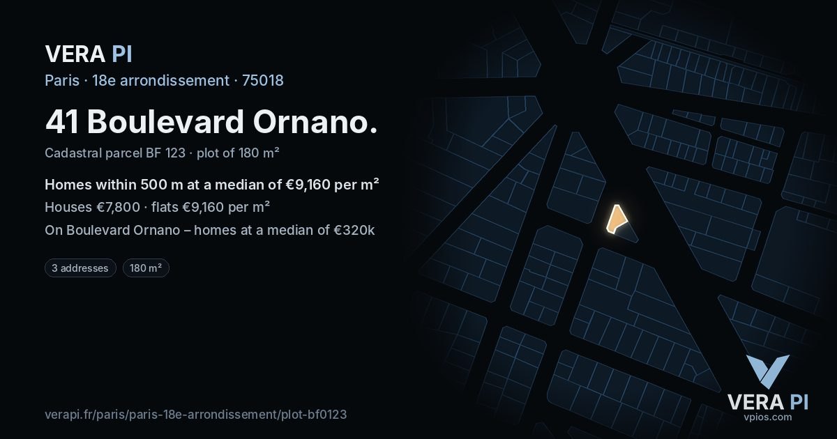 41 Boulevard Ornano, 18e arrondissement at night – the plot lit, the parcels around coloured by the prices near them