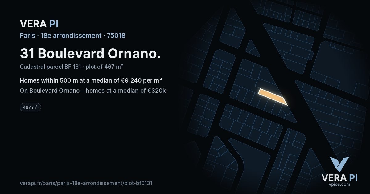31 Boulevard Ornano, 18e arrondissement at night – the plot lit, the parcels around coloured by the prices near them