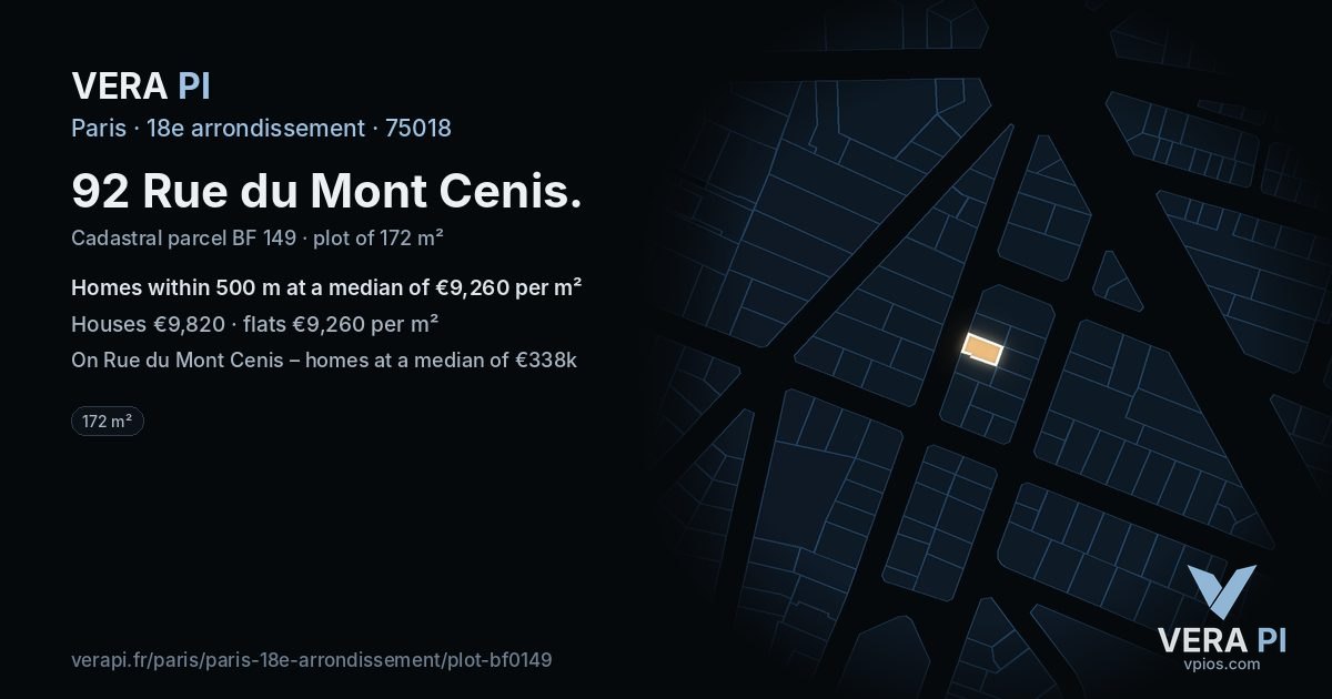 92 Rue du Mont Cenis, 18e arrondissement at night – the plot lit, the parcels around coloured by the prices near them