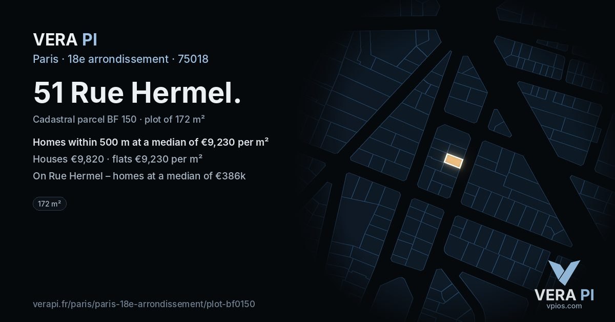 51 Rue Hermel, 18e arrondissement at night – the plot lit, the parcels around coloured by the prices near them