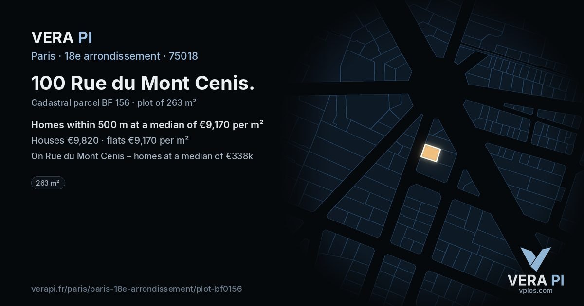 100 Rue du Mont Cenis, 18e arrondissement at night – the plot lit, the parcels around coloured by the prices near them