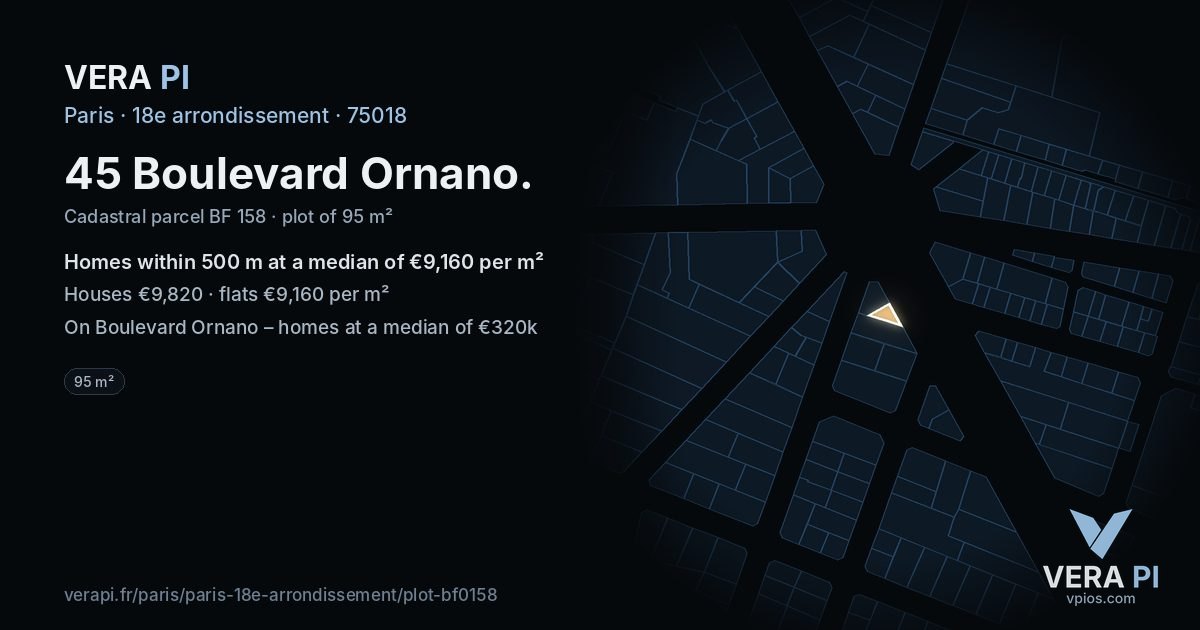 45 Boulevard Ornano, 18e arrondissement at night – the plot lit, the parcels around coloured by the prices near them