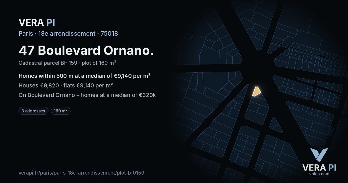 47 Boulevard Ornano, 18e arrondissement at night – the plot lit, the parcels around coloured by the prices near them