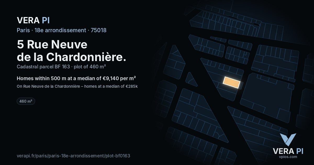 5 Rue Neuve de la Chardonnière, 18e arrondissement at night – the plot lit, the parcels around coloured by the prices near them