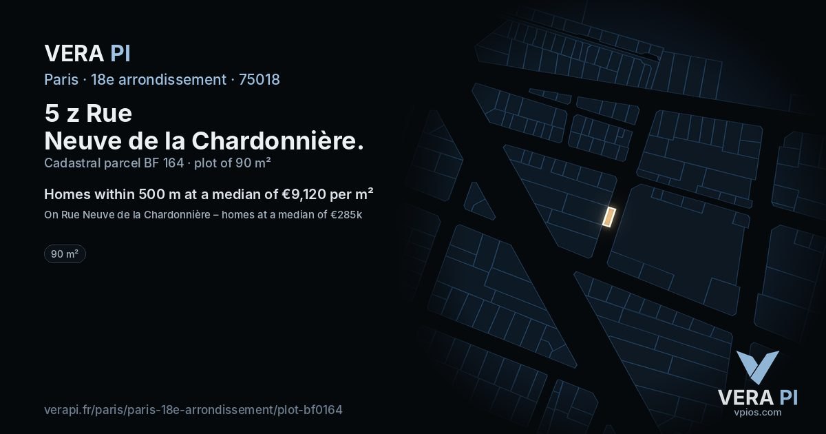 5 z Rue Neuve de la Chardonnière, 18e arrondissement at night – the plot lit, the parcels around coloured by the prices near them