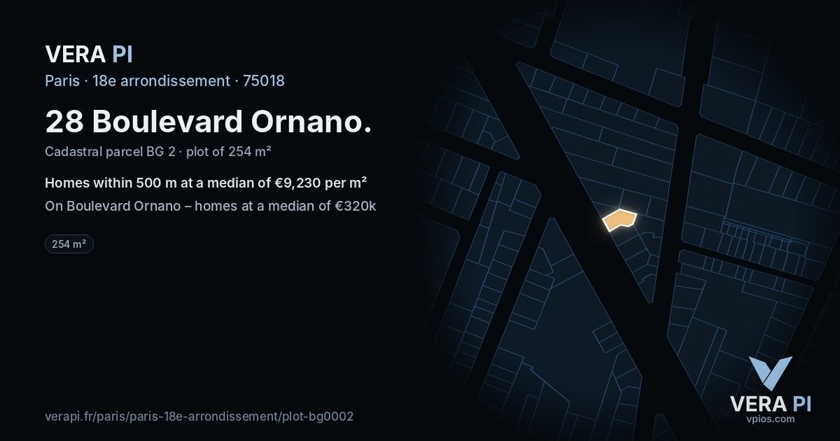 28 Boulevard Ornano, 18e arrondissement at night – the plot lit, the parcels around coloured by the prices near them