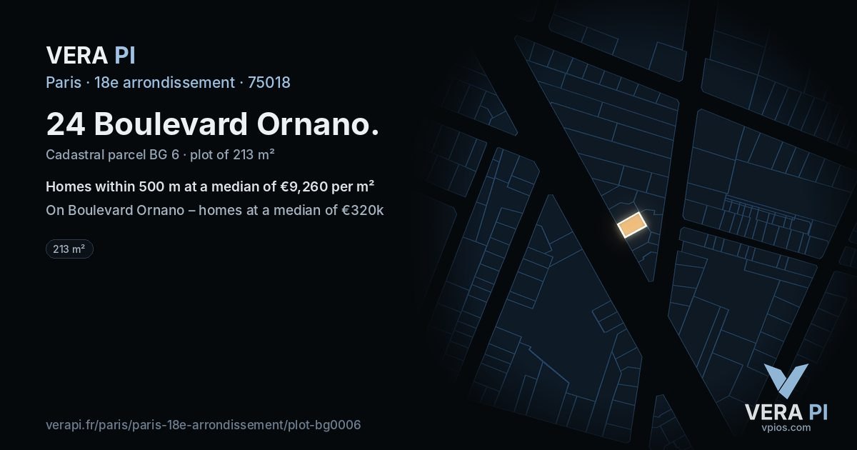 24 Boulevard Ornano, 18e arrondissement at night – the plot lit, the parcels around coloured by the prices near them