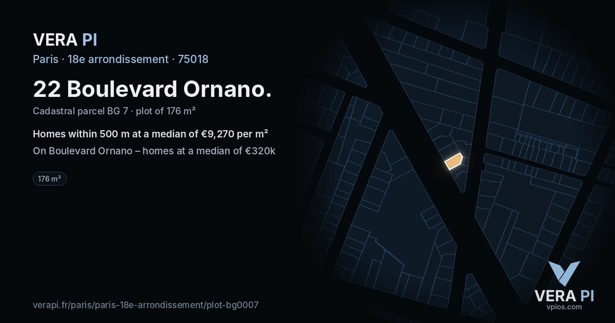 22 Boulevard Ornano, 18e arrondissement at night – the plot lit, the parcels around coloured by the prices near them