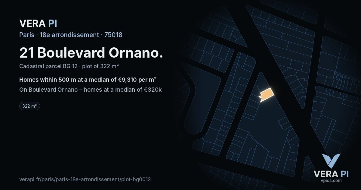 21 Boulevard Ornano, 18e arrondissement at night – the plot lit, the parcels around coloured by the prices near them