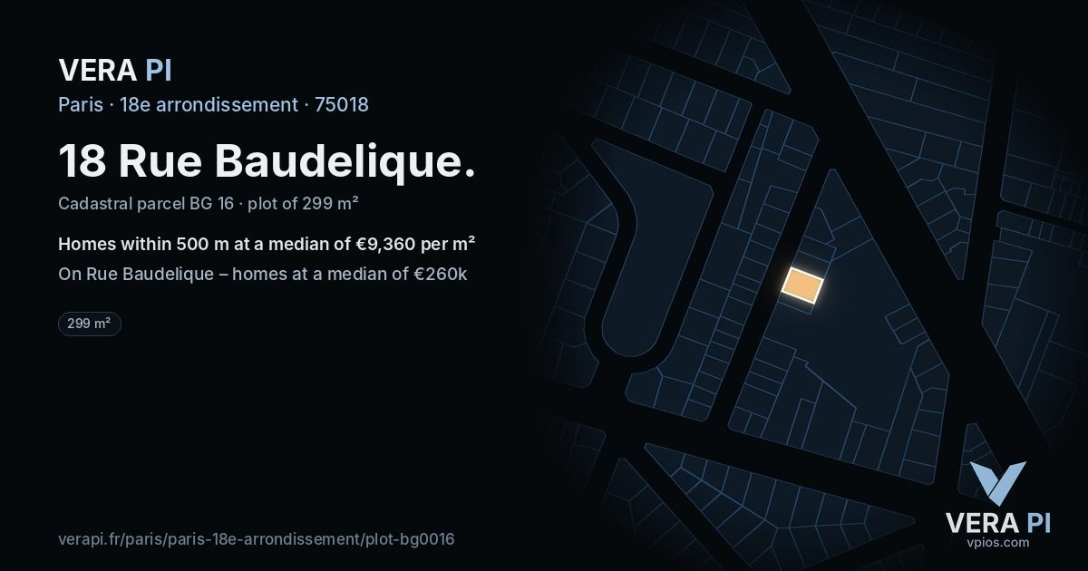 18 Rue Baudelique, 18e arrondissement at night – the plot lit, the parcels around coloured by the prices near them